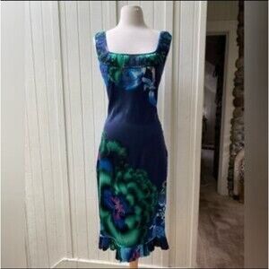 Roberto Cavalli Silk Knee-Length Dress Blue Floral Pattern $5000 MSRP SZ 40 US S